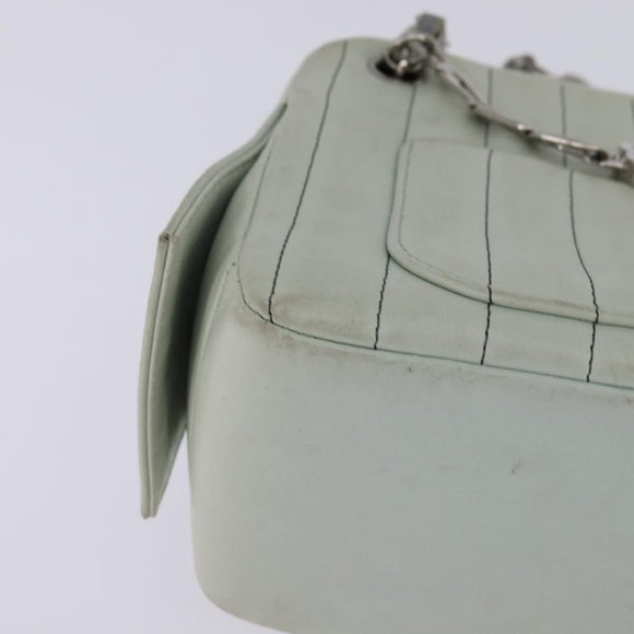 CHANEL Mademoiselle Chain Shoulder Bag Leather Silver Light green CC Auth 143605