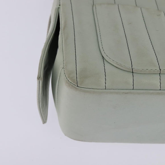 CHANEL Mademoiselle Chain Shoulder Bag Leather Silver Light green CC Auth 143605