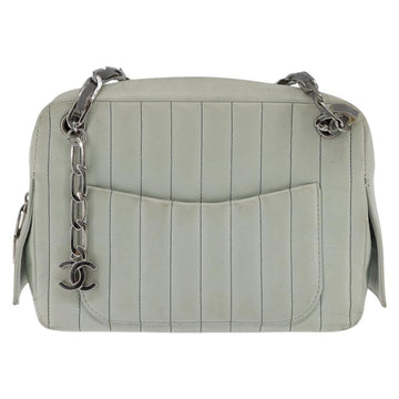 CHANEL Mademoiselle Chain Shoulder Bag Leather Silver Light green CC Auth 143605 - 0