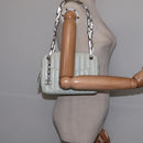 CHANEL Mademoiselle Chain Shoulder Bag Leather Silver Light green CC Auth 143605-23