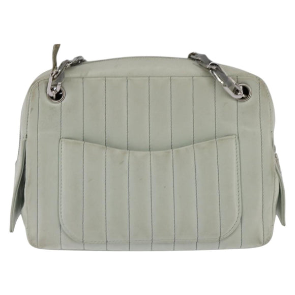 CHANEL Mademoiselle Chain Shoulder Bag Leather Silver Light green CC Auth 143605