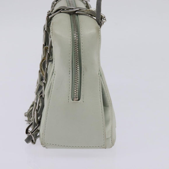 CHANEL Mademoiselle Chain Shoulder Bag Leather Silver Light green CC Auth 143605