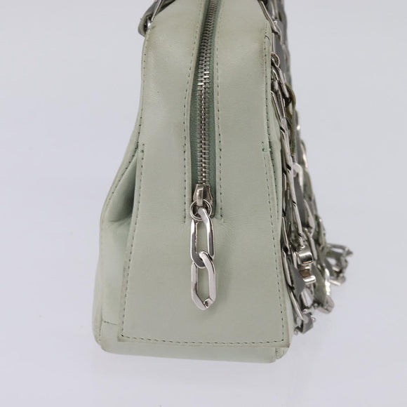 CHANEL Mademoiselle Chain Shoulder Bag Leather Silver Light green CC Auth 143605