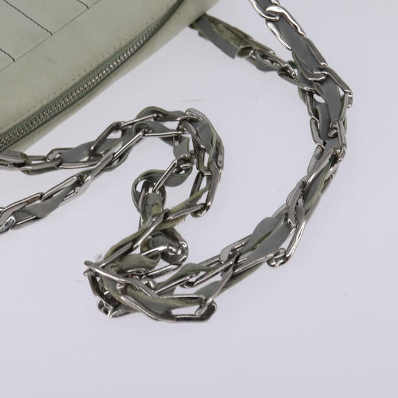 CHANEL Mademoiselle Chain Shoulder Bag Leather Silver Light green CC Auth 143605