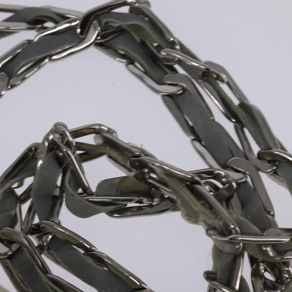 CHANEL Mademoiselle Chain Shoulder Bag Leather Silver Light green CC Auth 143605