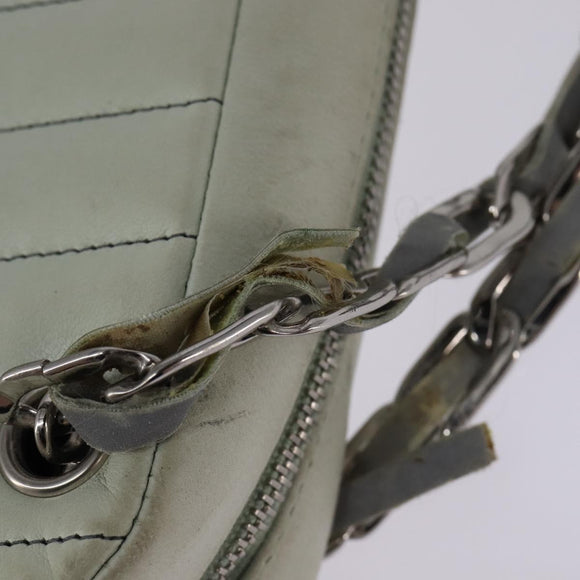 CHANEL Mademoiselle Chain Shoulder Bag Leather Silver Light green CC Auth 143605