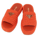 PRADA Flat Form Sandals Raffia Orange Auth 143606-1