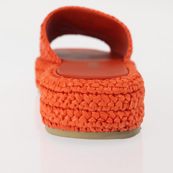 PRADA Flat Form Sandals Raffia Orange Auth 143606