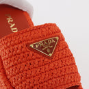 PRADA Flat Form Sandals Raffia Orange Auth 143606-13