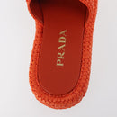 PRADA Flat Form Sandals Raffia Orange Auth 143606-14