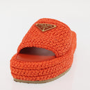 PRADA Flat Form Sandals Raffia Orange Auth 143606-18