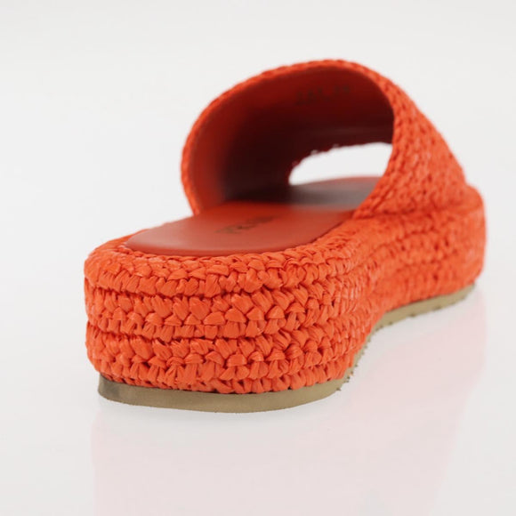 PRADA Flat Form Sandals Raffia Orange Auth 143606