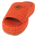 PRADA Flat Form Sandals Raffia Orange Auth 143606-2