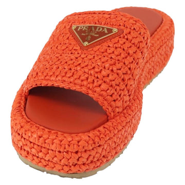 PRADA Flat Form Sandals Raffia Orange Auth 143606 - 0