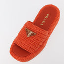 PRADA Flat Form Sandals Raffia Orange Auth 143606-22