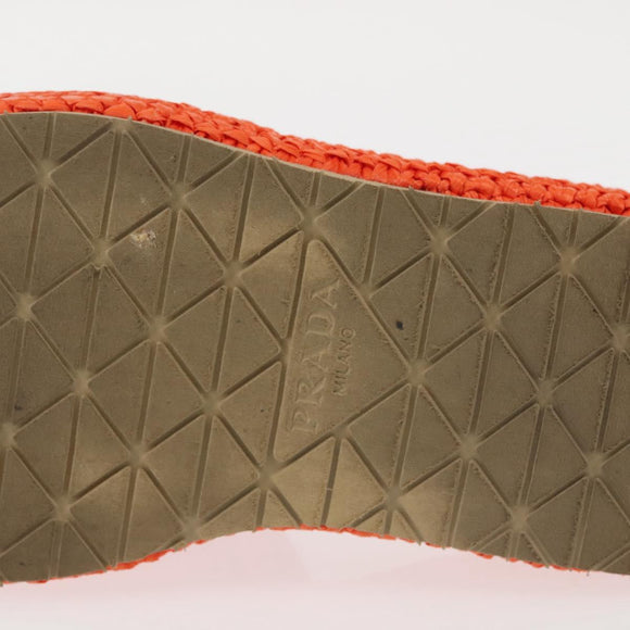 PRADA Flat Form Sandals Raffia Orange Auth 143606