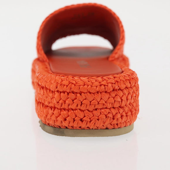 PRADA Flat Form Sandals Raffia Orange Auth 143606