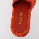 PRADA Flat Form Sandals Raffia Orange Auth 143606-29