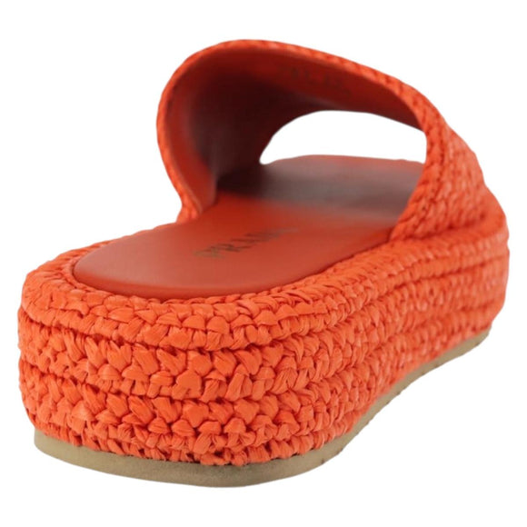 PRADA Flat Form Sandals Raffia Orange Auth 143606
