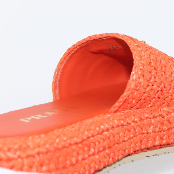 PRADA Flat Form Sandals Raffia Orange Auth 143606