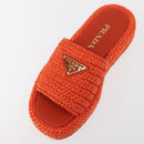 PRADA Flat Form Sandals Raffia Orange Auth 143606-6
