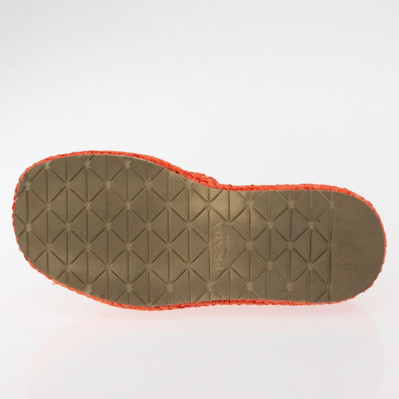 PRADA Flat Form Sandals Raffia Orange Auth 143606