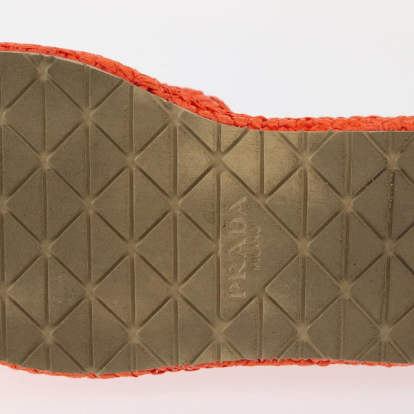 PRADA Flat Form Sandals Raffia Orange Auth 143606