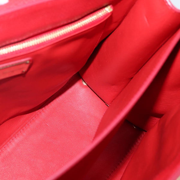 Salvatore Ferragamo Gancini Hand Bag Leather 2way Red Gold Auth 143649V