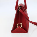 Salvatore Ferragamo Gancini Hand Bag Leather 2way Red Gold Auth 143649V-3