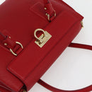Salvatore Ferragamo Gancini Hand Bag Leather 2way Red Gold Auth 143649V-6