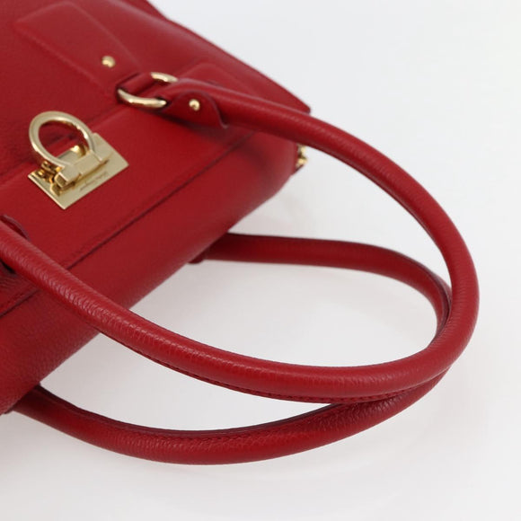 Salvatore Ferragamo Gancini Hand Bag Leather 2way Red Gold Auth 143649V