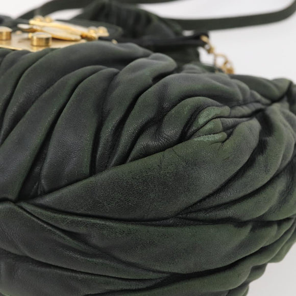 Miu Miu Matelasse Hand Bag Leather 2way Khaki Gold Auth 143651
