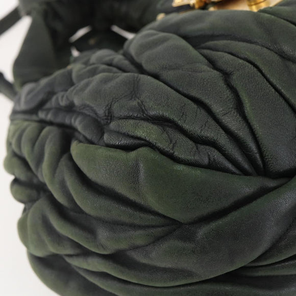 Miu Miu Matelasse Hand Bag Leather 2way Khaki Gold Auth 143651