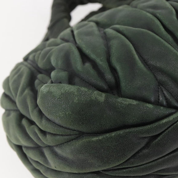 Miu Miu Matelasse Hand Bag Leather 2way Khaki Gold Auth 143651