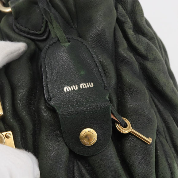 Miu Miu Matelasse Hand Bag Leather 2way Khaki Gold Auth 143651