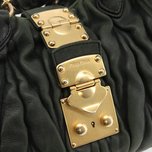 Miu Miu Matelasse Hand Bag Leather 2way Khaki Gold Auth 143651