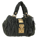 Miu Miu Matelasse Hand Bag Leather 2way Khaki Gold Auth 143651-1
