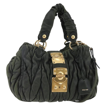 Miu Miu Matelasse Hand Bag Leather 2way Khaki Gold Auth 143651