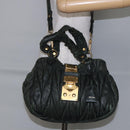 Miu Miu Matelasse Hand Bag Leather 2way Khaki Gold Auth 143651-25