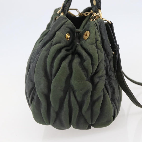 Miu Miu Matelasse Hand Bag Leather 2way Khaki Gold Auth 143651