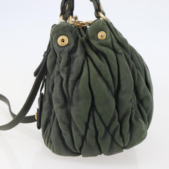 Miu Miu Matelasse Hand Bag Leather 2way Khaki Gold Auth 143651