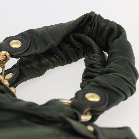 Miu Miu Matelasse Hand Bag Leather 2way Khaki Gold Auth 143651