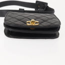 CHANEL Matelasse Waist bag Lamb Skin Black Gold CC Auth 143653-5