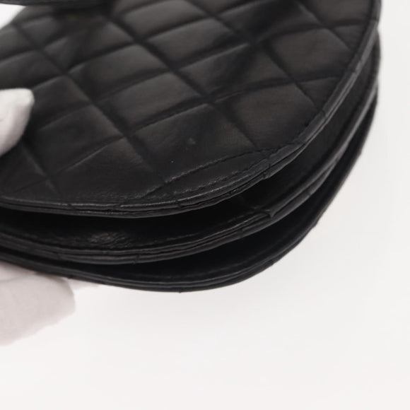 CHANEL Matelasse Waist bag Lamb Skin Black Gold CC Auth 143653