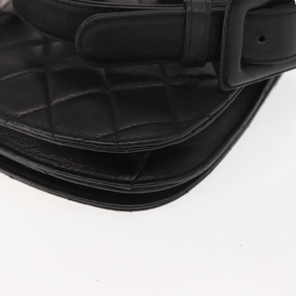 CHANEL Matelasse Waist bag Lamb Skin Black Gold CC Auth 143653