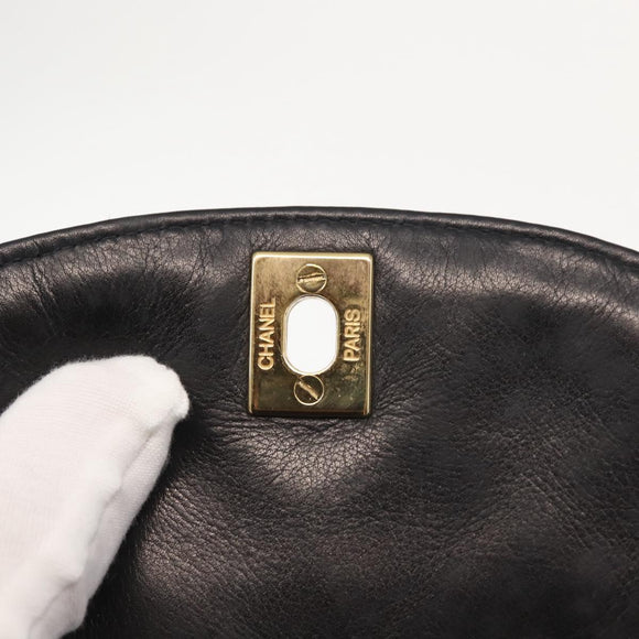 CHANEL Matelasse Waist bag Lamb Skin Black Gold CC Auth 143653
