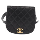 CHANEL Matelasse Waist bag Lamb Skin Black Gold CC Auth 143653-13