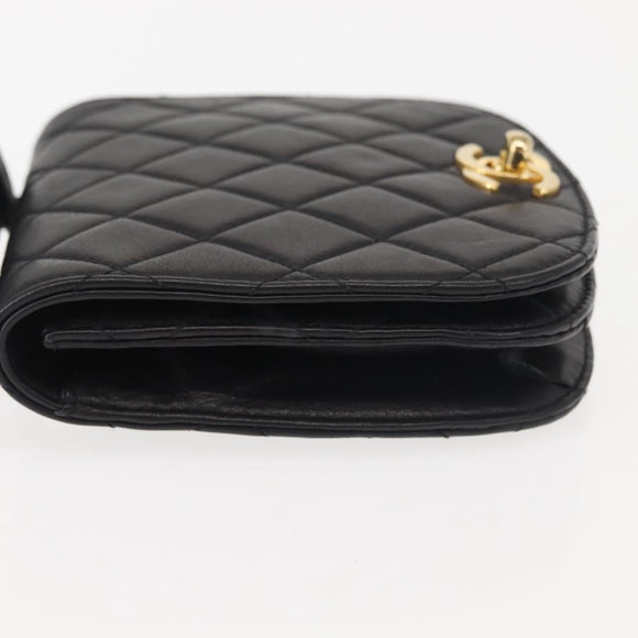 CHANEL Matelasse Waist bag Lamb Skin Black Gold CC Auth 143653