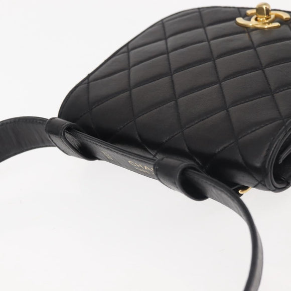 CHANEL Matelasse Waist bag Lamb Skin Black Gold CC Auth 143653