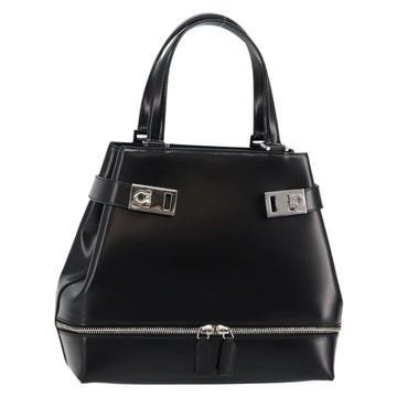 Salvatore Ferragamo Gancini Hand Bag Leather Black Silver Auth 143654V